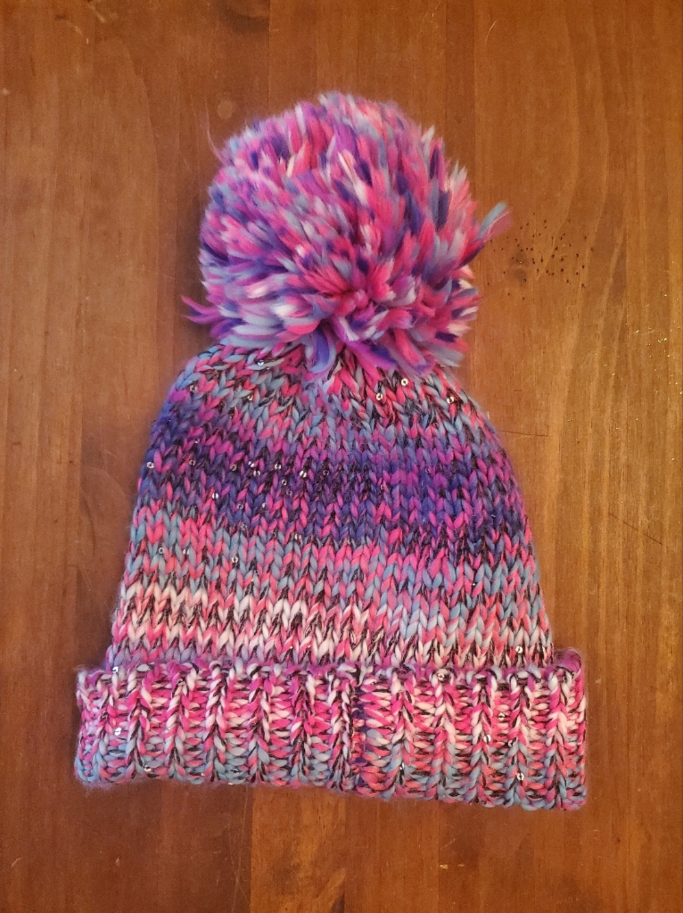 Kids Multicolor Pom Pom Knit Beanie - Pink & Purple